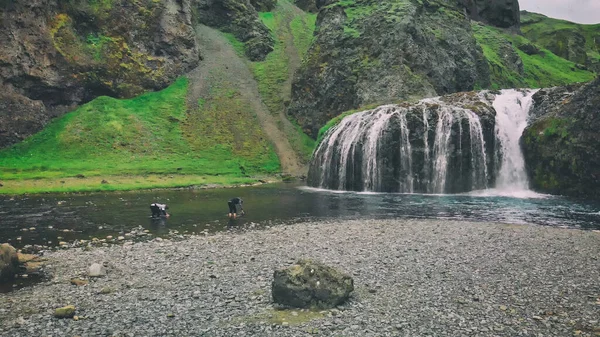 Stjornarfoss Wasserfälle Der Sommersaison Atemberaubende Luftaufnahme Islands Naturlandschaft — Stockfoto
