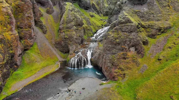 Stjornarfoss Islândia Bela Vista Aérea Cachoeiras Temporada Verão — Fotografia de Stock