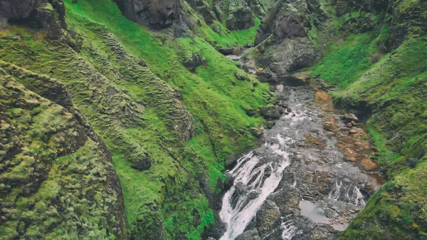 Stjornarfoss Vízesések Nyári Szezonban Csodálatos Légi Kilátás Izland Természeti Táj — Stock Fotó