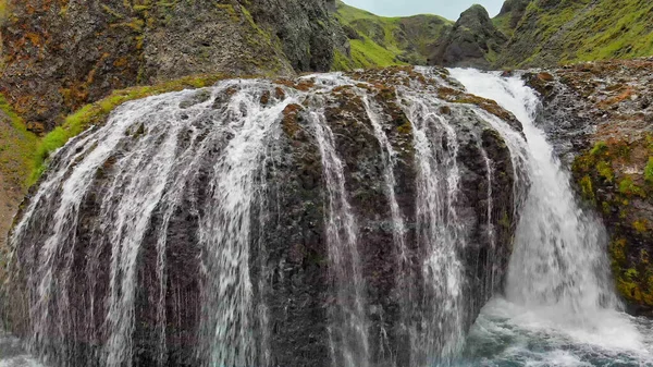 Stjornarfoss Waterfalls Summer Season Amazing Aerial View Iceland Natural Landscape — Stock Photo, Image