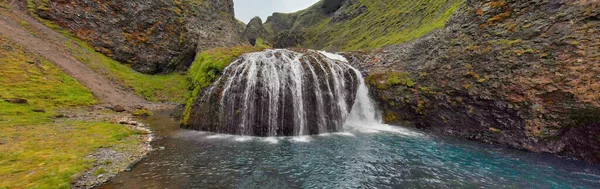 Stjornarfoss Waterfalls Sommersesongen Fantastisk Utsikt Fra Luften Island Naturlandskap – stockfoto