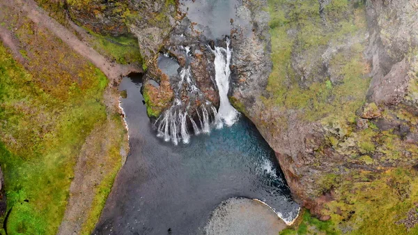 Stjornarfoss Waterfalls Summer Season Amazing Aerial View Iceland Natural Landscape — Stock Photo, Image