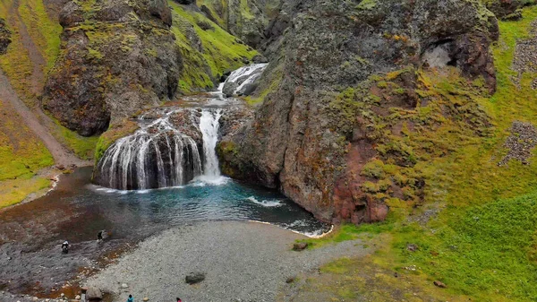 Stjornarfoss Izland Gyönyörű Légi Kilátás Vízesések Nyári Szezonban — Stock Fotó