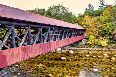 New England 'da üstü kapalı bir köprü. Yaprak Mevsimi.
