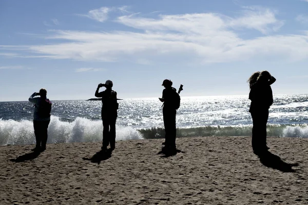 Silhouettes Photographes Long Mer Tourisme Concept Vacances — Photo