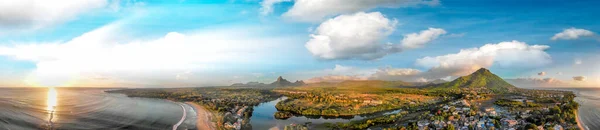 Incroyable Vue Aérienne Panoramique Maurice Coucher Soleil — Photo