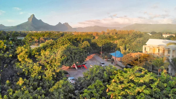 Gün Batımında Mauritius Inanılmaz Panoramik Hava Manzarası — Stok fotoğraf