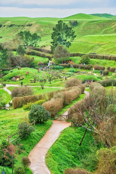 Hobbiton Falu Faházak Zéland Északi Szigetén — Stock Fotó