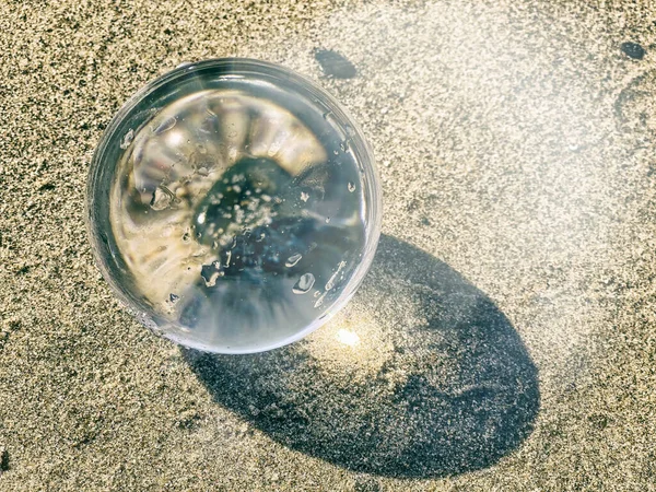 Bola Transparente Praia Com Reflexos Areia — Fotografia de Stock