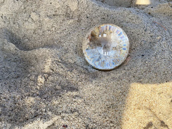 Transparent Ball Beach Sand Couple Reflections — Stock Photo, Image