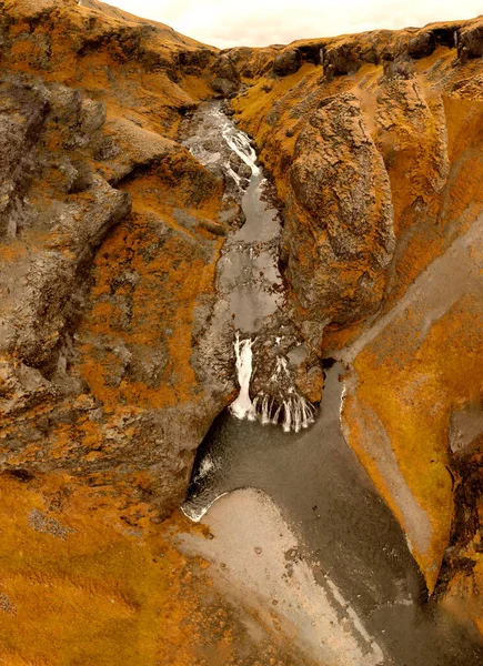 Veduta Aerea Verticale Delle Cascate Stjornarfoss Islanda Stagione Autunnale — Foto Stock