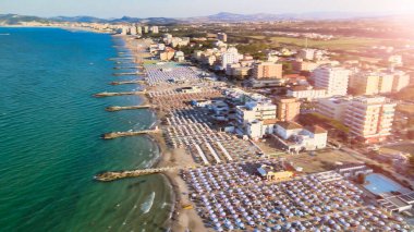 Aerial view of Misano Adriatico Beach from drone in summer season, Italy. clipart