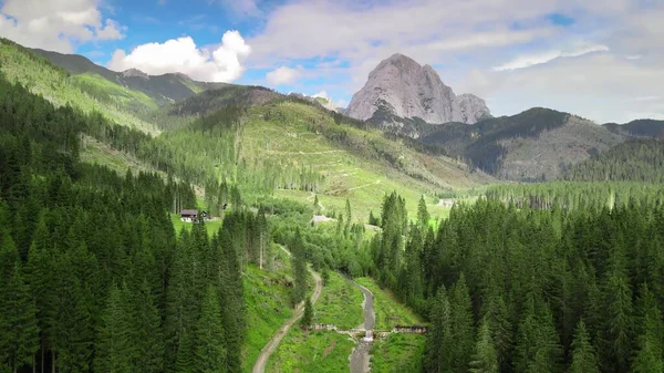 Yaz Mevsiminde Talyan Dolomite Dağları Nın Havadan Görünüşü Val Visdende — Stok fotoğraf