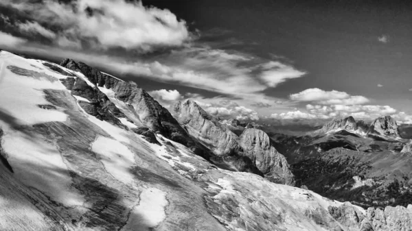 Luftaufnahme Des Marmolada Gletschers Von Der Drohne Der Sommersaison Dolomitengebirge — Stockfoto