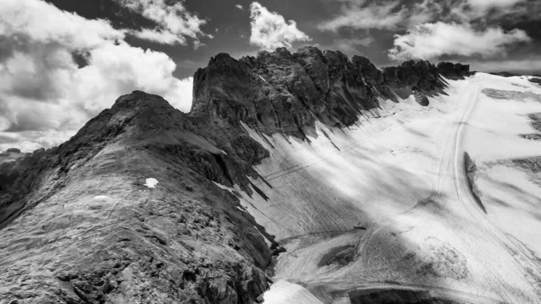 Flygfoto Marmolada Glacier Från Drönare Sommarsäsongen Dolomite Mountains — Stockfoto