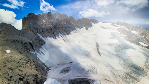 Letecký Pohled Ledovec Marmolada Dronu Letní Sezóně Dolomity Mountains — Stock fotografie