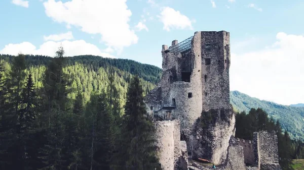 Flygfoto Över Medeltida Andraz Slott Italienska Dolomiter — Stockfoto