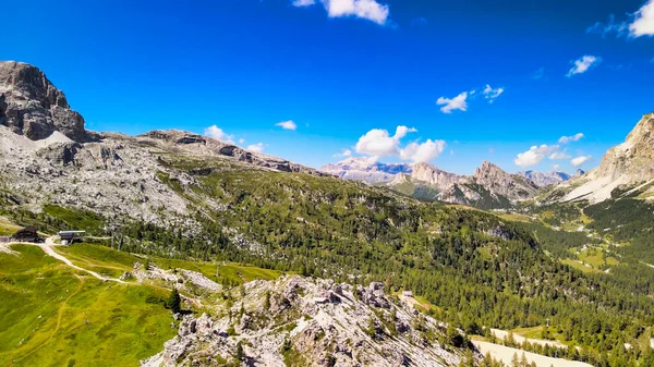 Aerial Panoramic Mountain Landscpae Five Towers Peaks Cinque Torri Dolomite — Stock Photo, Image