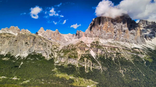 Εναέρια Πανοραμική Ορεινή Landscpae Από Πέντε Πύργους Κορυφές Cinque Torri — Φωτογραφία Αρχείου