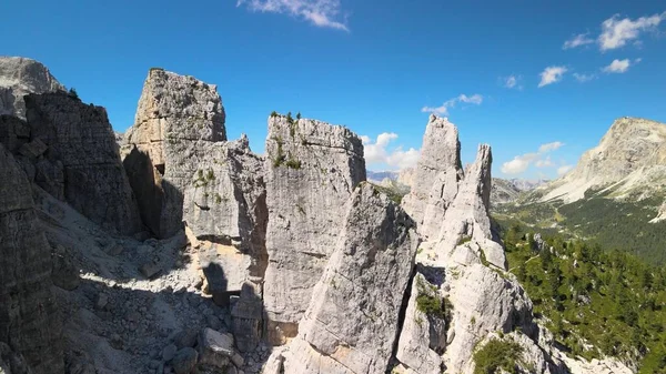 Niesamowity Widok Lotu Ptaka Dolomity Włochy Cinque Torri Pięć Wież — Zdjęcie stockowe