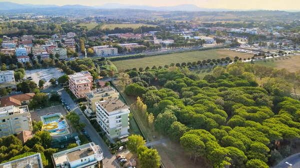 Vista Aérea Playa Misano Adriatico Desde Dron Temporada Verano Italia — Foto de Stock