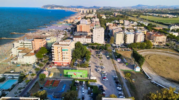 Vista Aérea Playa Misano Adriatico Desde Dron Temporada Verano Italia — Foto de Stock