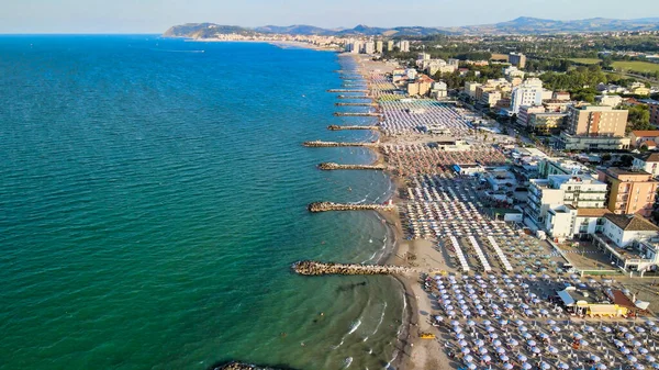 Vista Aérea Praia Misano Adriatico Partir Drone Temporada Verão Itália — Fotografia de Stock