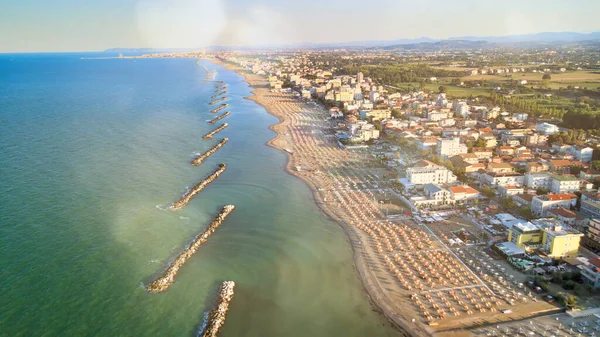 Vista Aérea Praia Torre Pedrera Partir Drone Temporada Verão Rimini — Fotografia de Stock