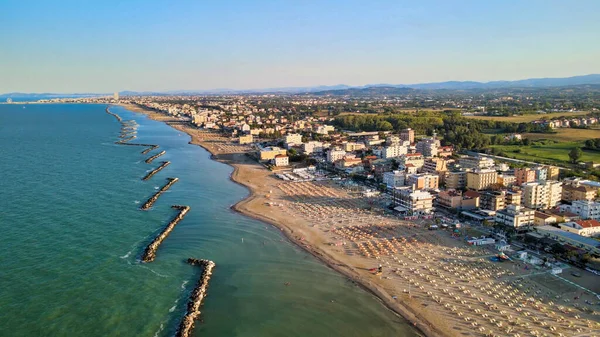 Flygfoto Över Torre Pedrera Beach Från Drönare Sommarsäsongen Rimini Italien — Stockfoto