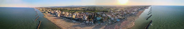 Panoramatický Letecký Výhled Pláž Torre Pedrera Letní Sezóně Rimini Itálie — Stock fotografie