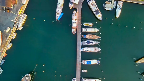 Overhead Aerial View Rimini Port Docked Boats Italy — Stock Photo, Image