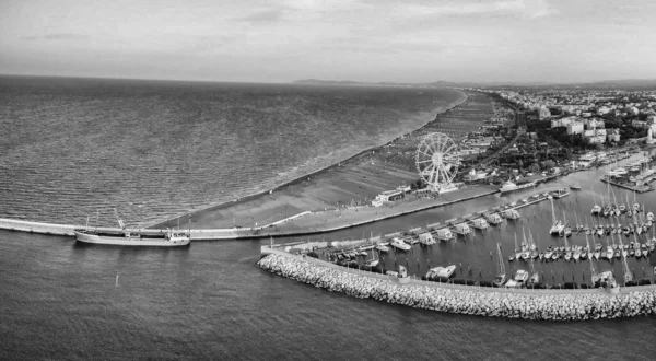 Incrível Vista Aérea Panorâmica Para Baixo Porto Barcos Rimini Itália — Fotografia de Stock