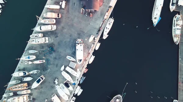 Vista Aérea Aérea Aérea Porto Rimini Barcos Atracados Temporada Verão — Fotografia de Stock