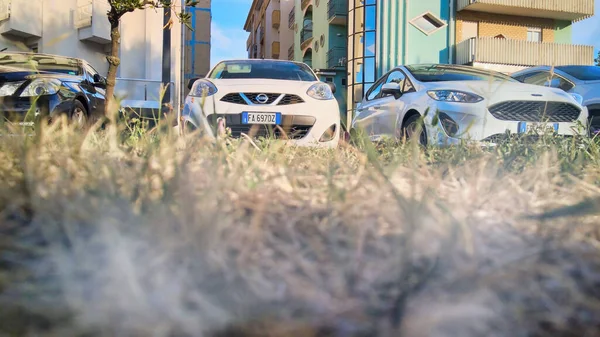 Misano Adriatico Italië August 2020 Auto Geparkeerd Langs Promenade Het — Stockfoto