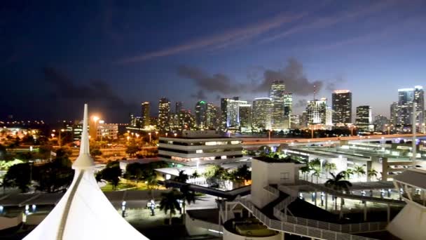Floridai Miami Városának Csodálatos Alkonyati Színei Panorámás Naplemente Kilátás — Stock videók