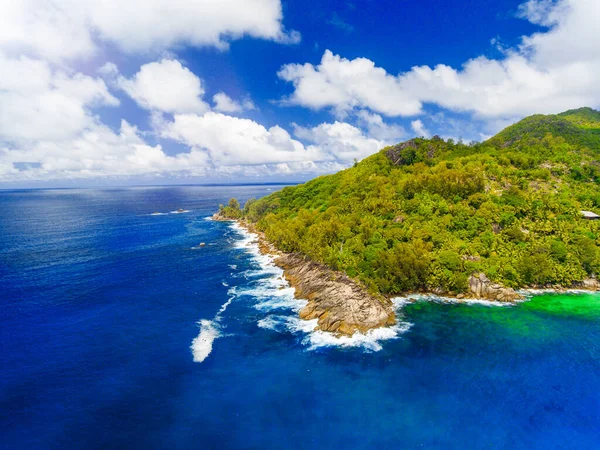 Vacker Kust Praslin Seychellerna Öar Antenn Utsikt Från Drönare — Stockfoto