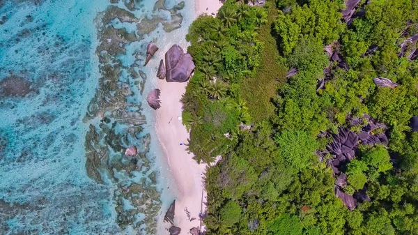 Overhead Aerial View Anse Source Argent Digue Seychelles Drone — Stock Photo, Image