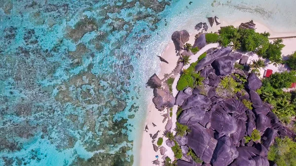 Luftaufnahme Von Anse Source Argent Digue Seychellen Von Einer Drohne — Stockfoto