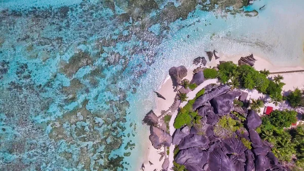 Overhead Aerial View Anse Source Argent Digue Seychelles Drone — Stock Photo, Image