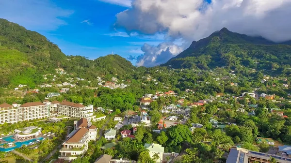 Verbazingwekkende Kustlijn Van Mahe Seychellen Van Drone — Stockfoto