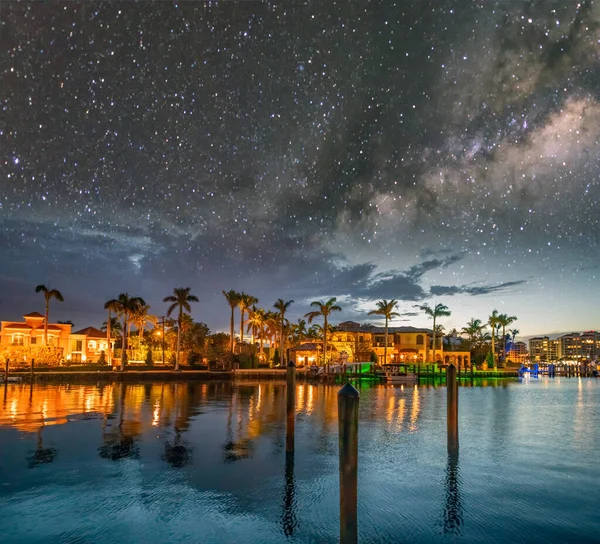 Boca Raton Edifícios Longo Lago Boca Raton Noite Com Estrelas — Fotografia de Stock