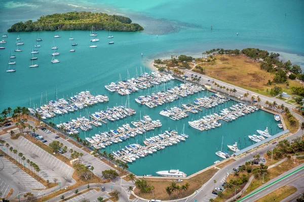 Fisher Island Docked Boats, aerial view. Miami, Florida.