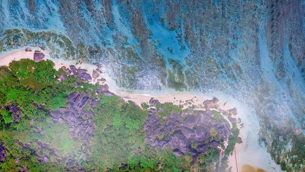 Vista Aérea Hermosa Fuente Anse Argent Isla Digue Seychelles — Foto de Stock