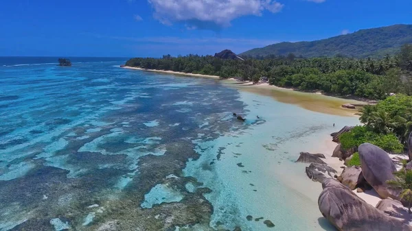 Úžasná Pláž Anse Source Argent Digue Seychely Drone — Stock fotografie