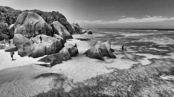 Pantai Menakjubkan Anse Source Argent Digue Seychelles Dari Drone — Stok Foto