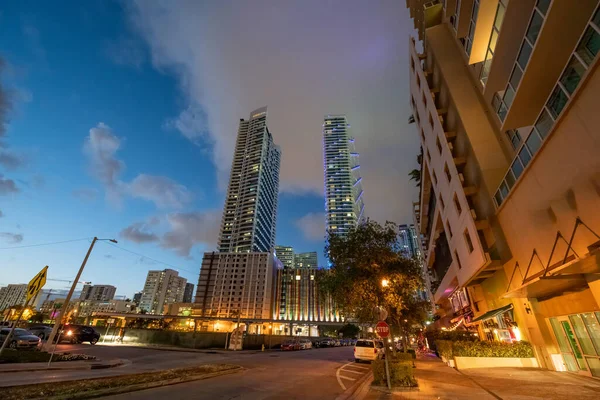 Downtown Miami Mrakodrapy Ulice Při Západu Slunce Florida — Stock fotografie