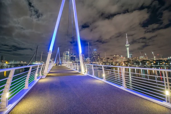 Viaduct Basin Bridge Night Auckland New Zealand — Stock Photo, Image