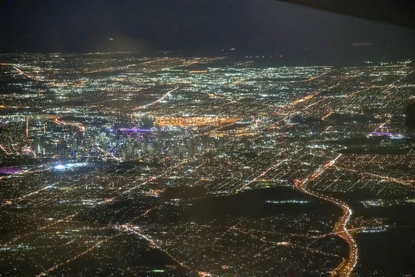 Vista Aerea Notturna Dello Skyline Melbourne Australia — Foto Stock