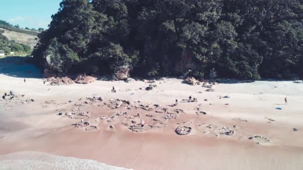 Festői Légi Felvétel Hot Water Beach Napsütéses Napon — Stock videók