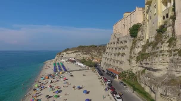 Aerial view of beautiful southern italian coastline. Tropea, Calabria in summer season from drone — Stock Video